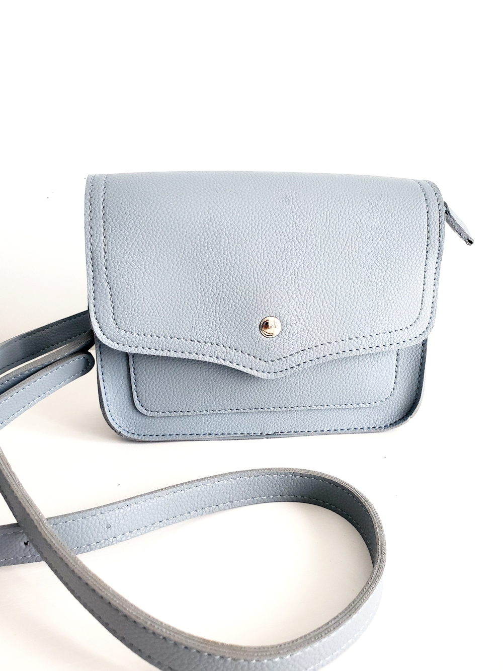 Light Blue Pebbled Leatherette Crossbody Bag with Flap